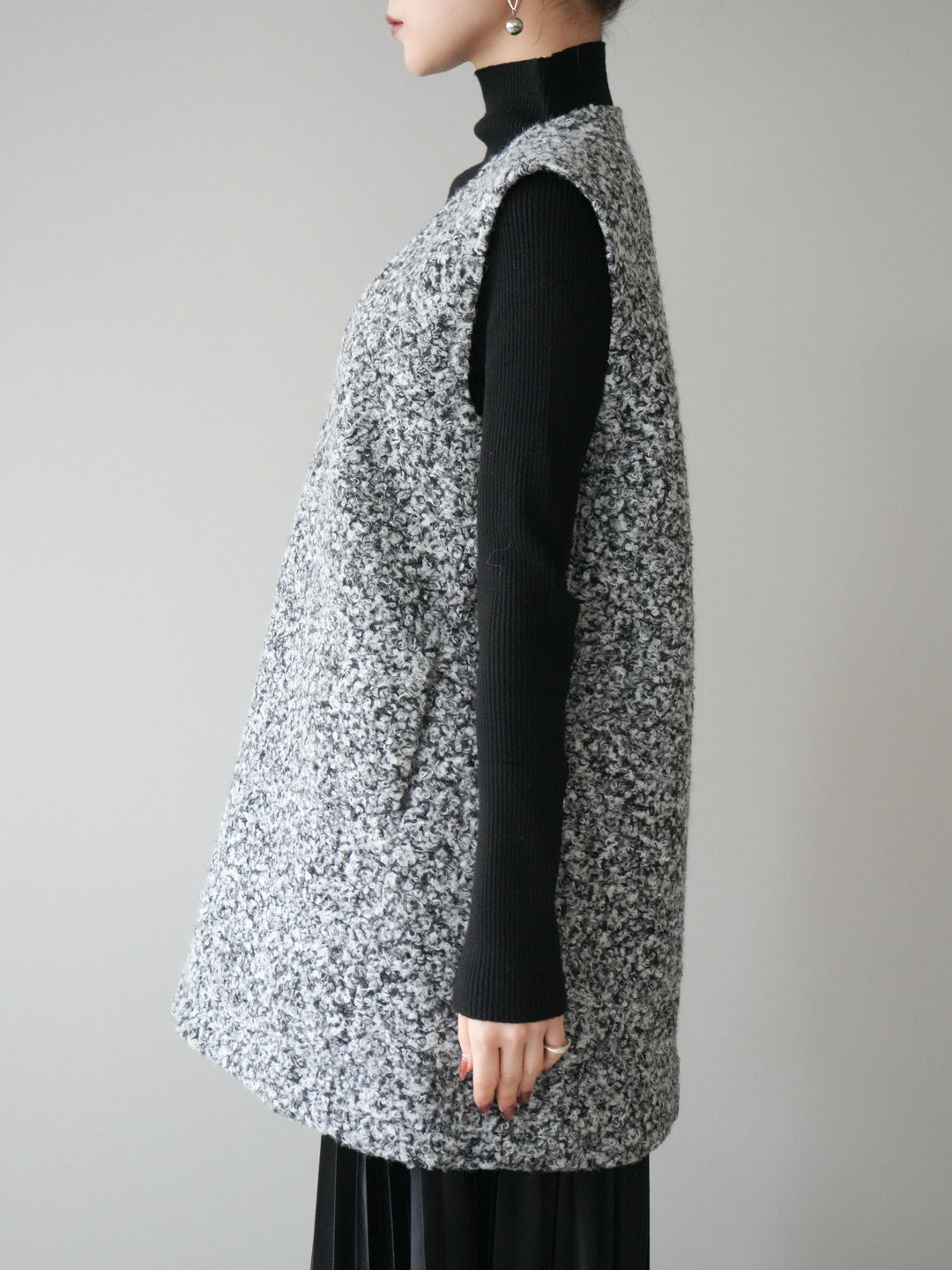 [予約]ミックスループヤーンニットミニワンピース/gray