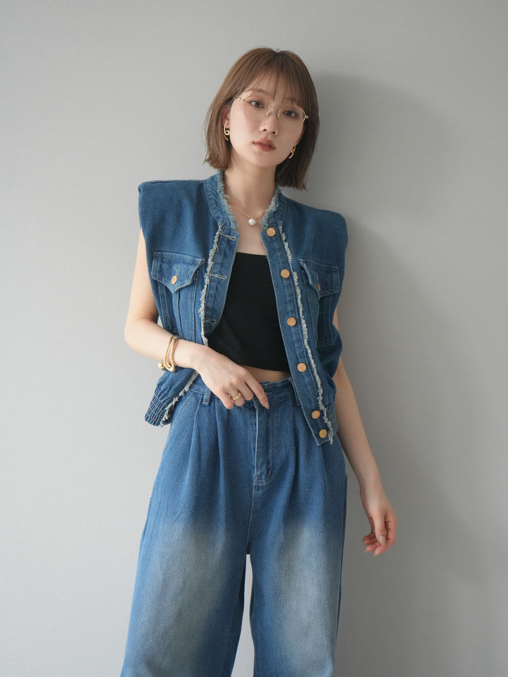 [SET] 流蘇牛仔背心＆褲子套裝/藍色（2件套）