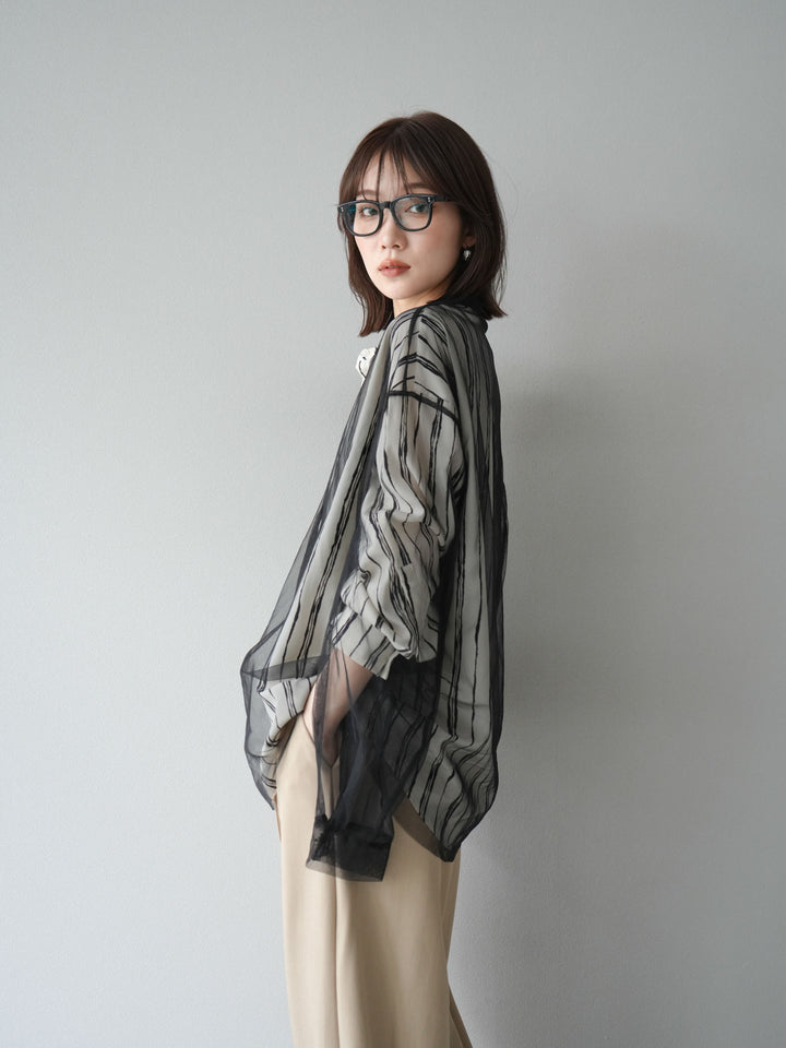 [予約]ペンタッチストライプ2WAYスリーブバンドカラーシャツ/アイボリー