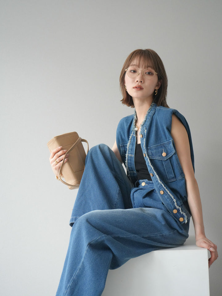 [SET] 流蘇牛仔背心＆褲子套裝/藍色（2件套）