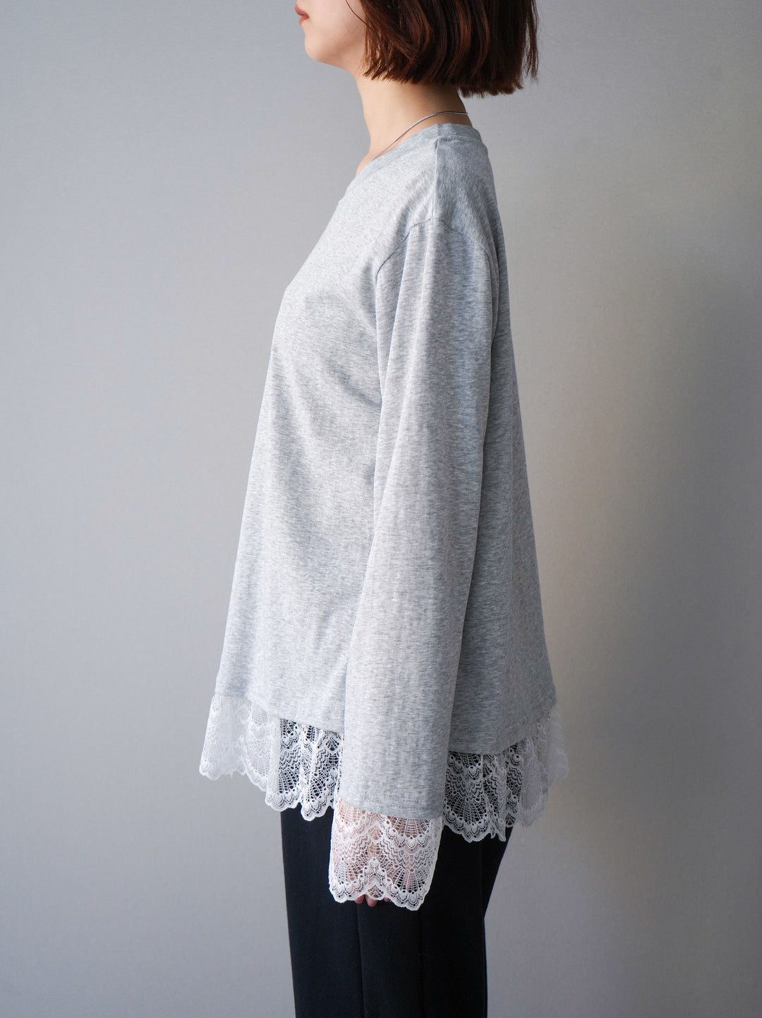 [予約]裾レースコンビカットソー/gray