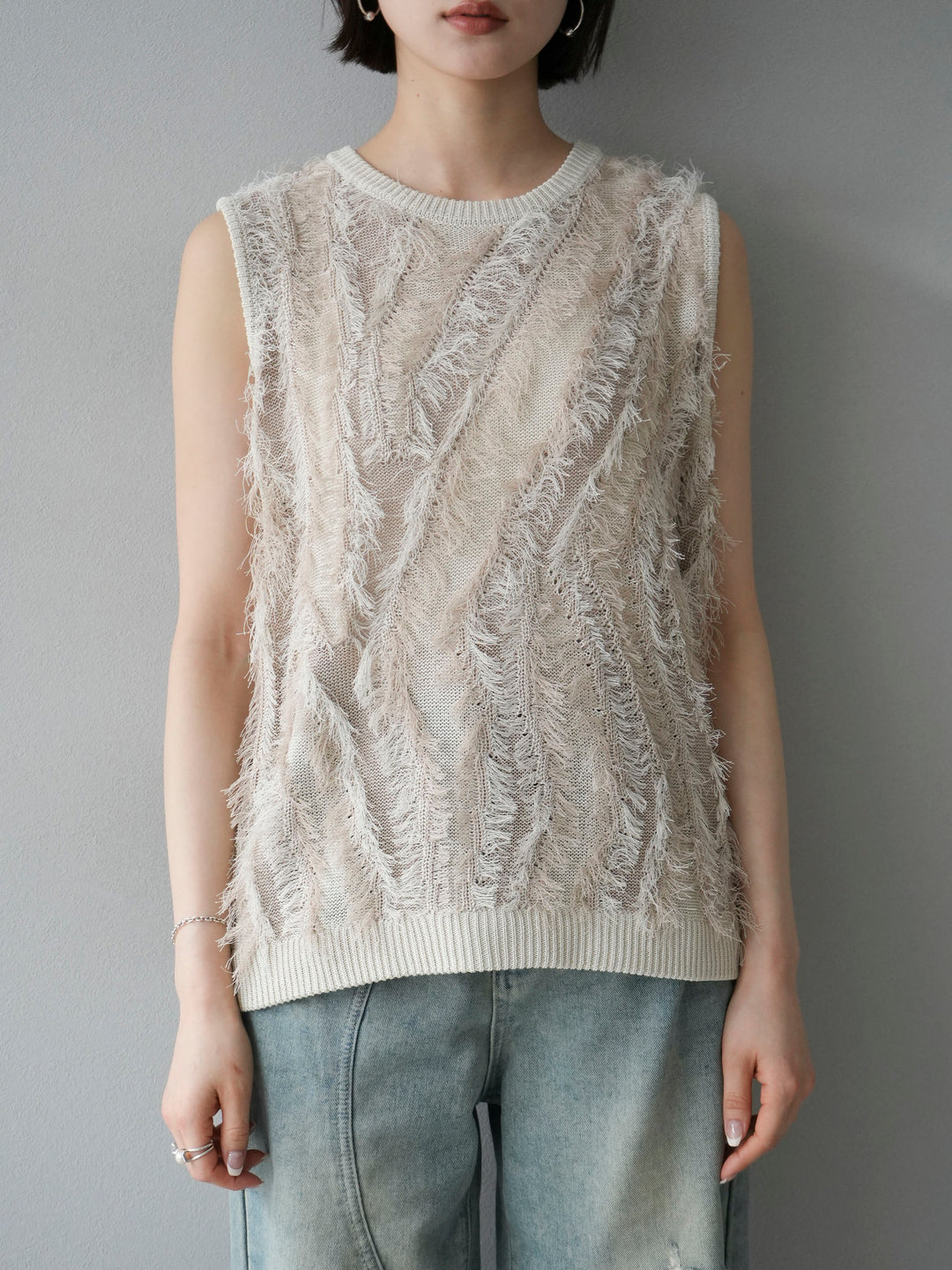 [Pre-order] Mixed fringe knit top/ivory