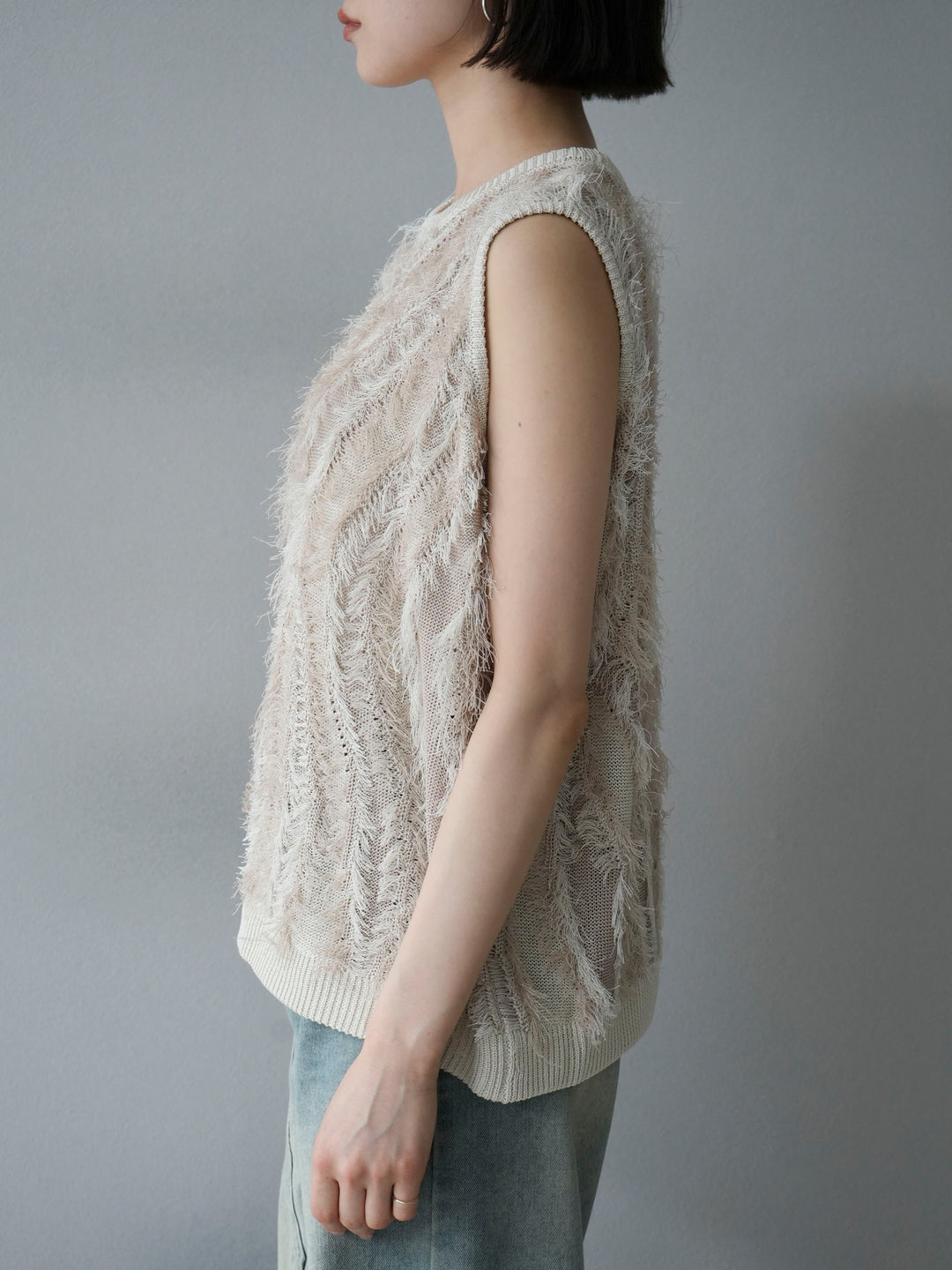 [Pre-order] Mixed fringe knit top/ivory