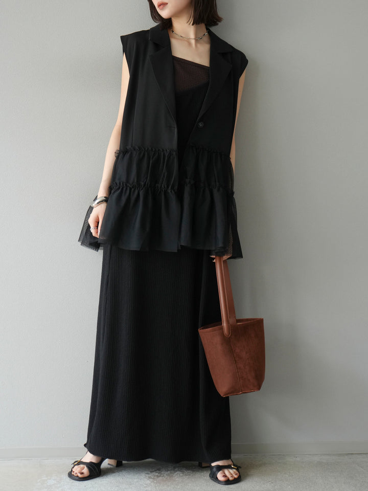 [予約]チュールフリルテーラードジレ/ブラック