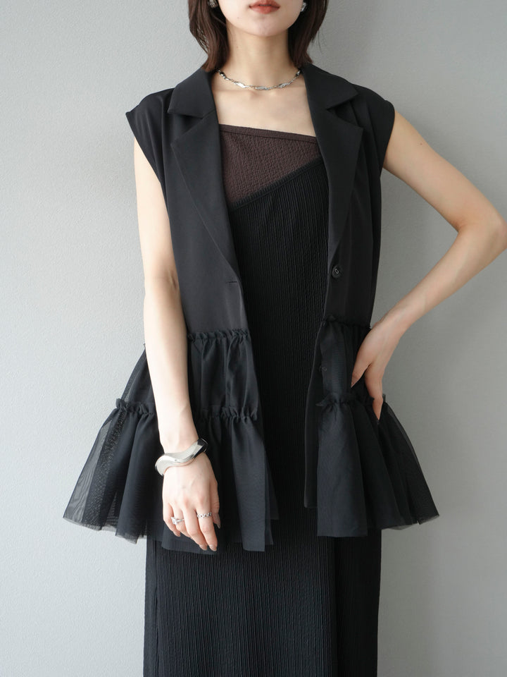 [予約]チュールフリルテーラードジレ/ブラック
