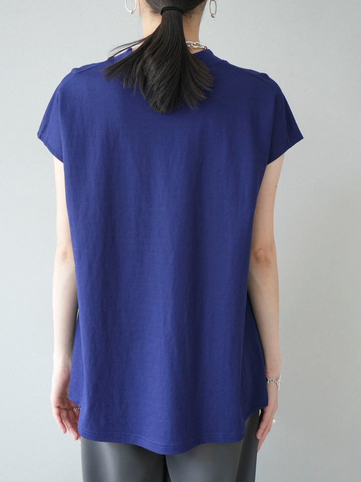 [Pre-order] Cool-touch petite neck French sleeve T-shirt/Navy