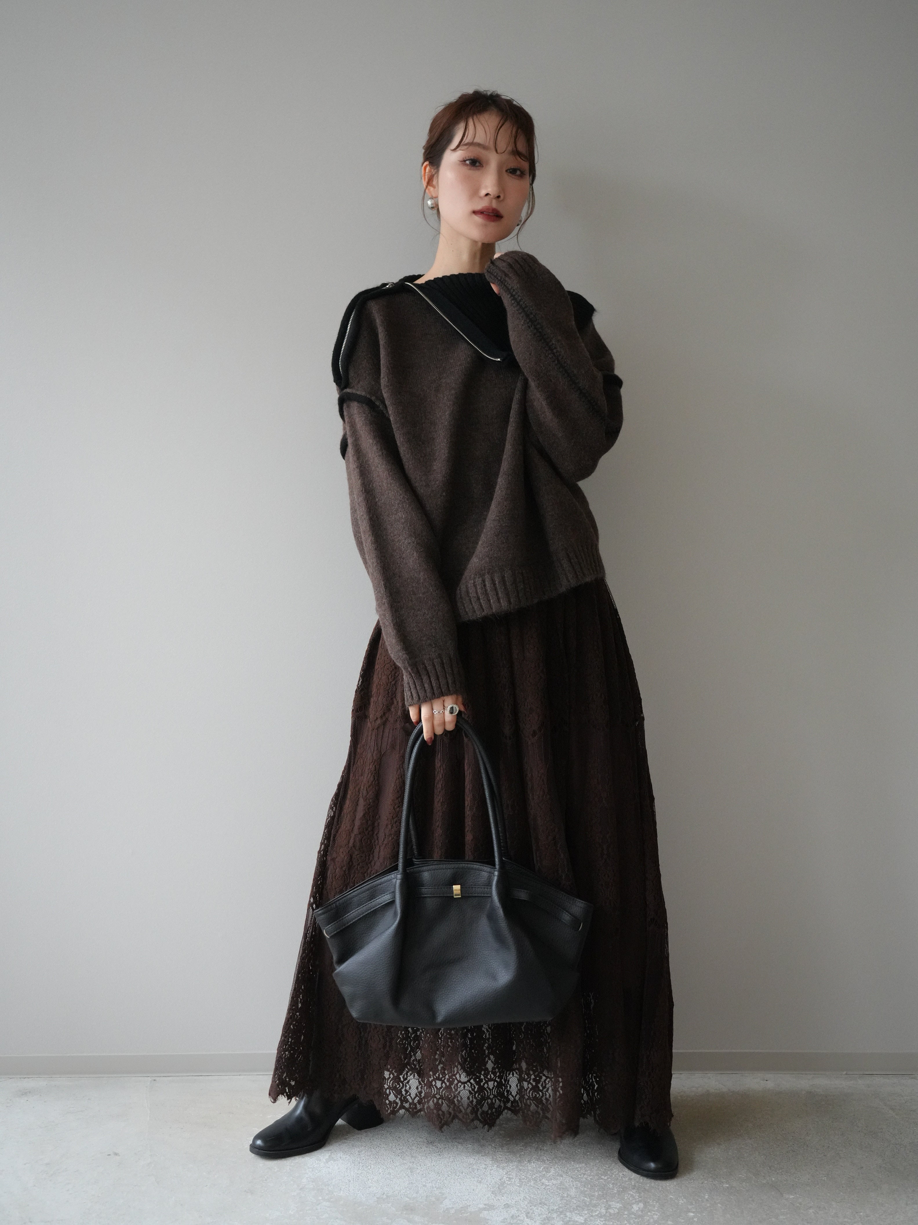 Bellstaff ブラウン ジップアップハイネックセーター L 予約]ZIPハイネックバイカラーニットプルオーバー/brown – Lumier