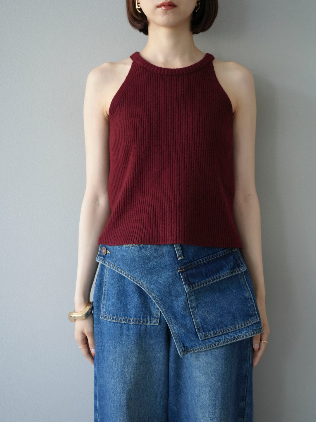 [予約]リブニットアメスリタンクトップ/ボルドー