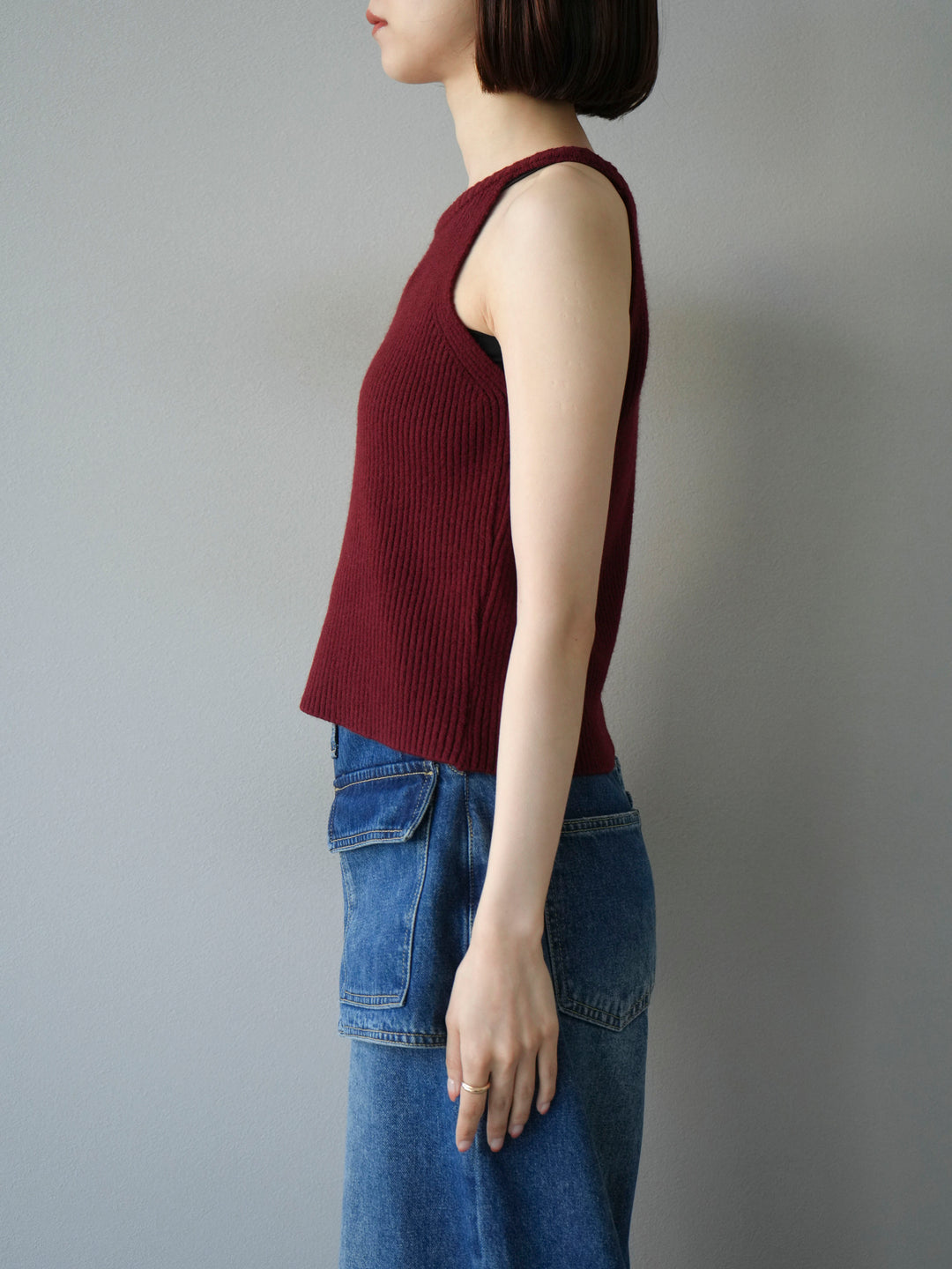 [予約]リブニットアメスリタンクトップ/ボルドー