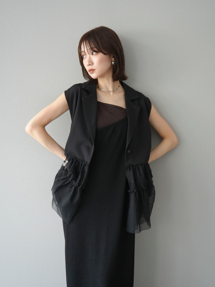 [予約]チュールフリルテーラードジレ/ブラック