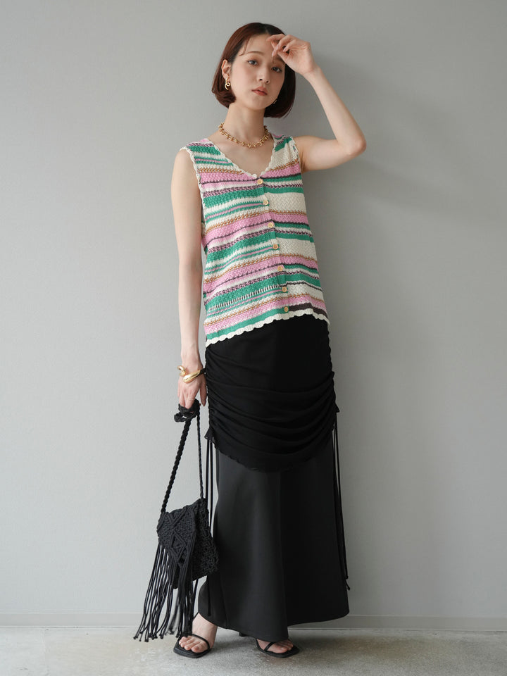 [予約]マルチボーダーニットベスト/グリーン