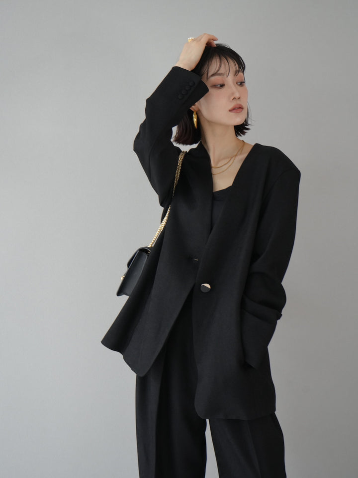 [予約]design button collarless jacket / black