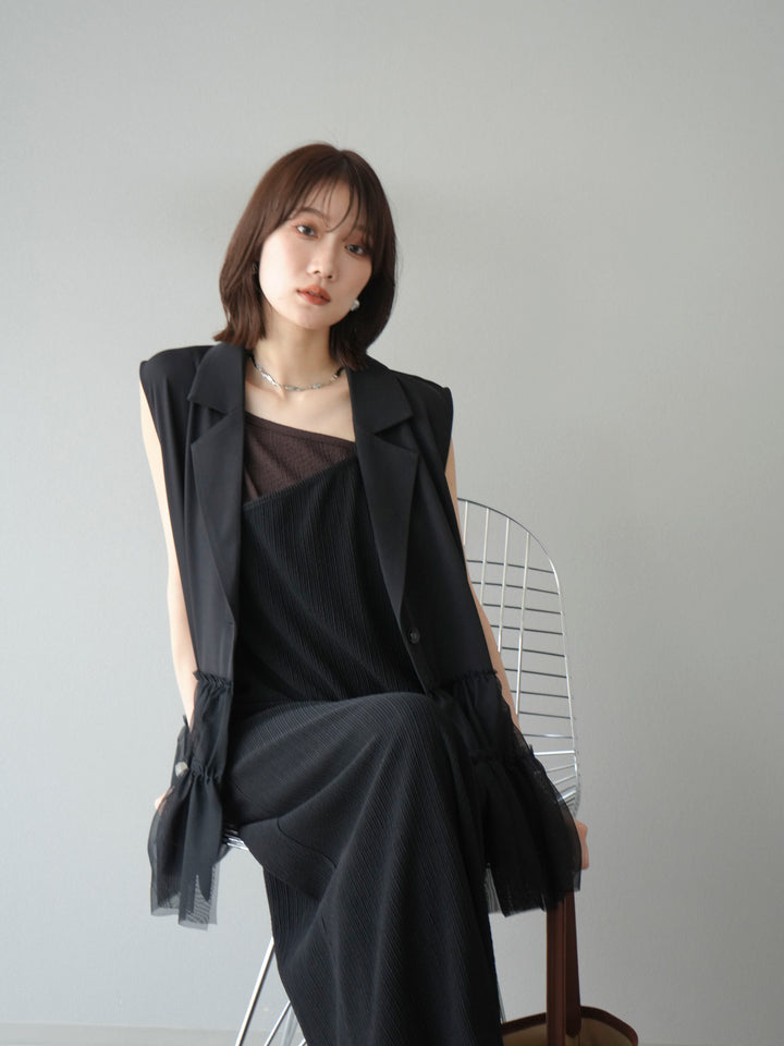 [予約]チュールフリルテーラードジレ/ブラック
