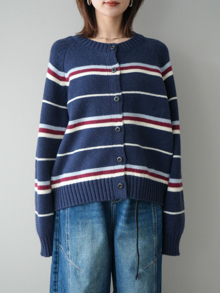 [予約]ランダムボーダーニットカーディガン/navy