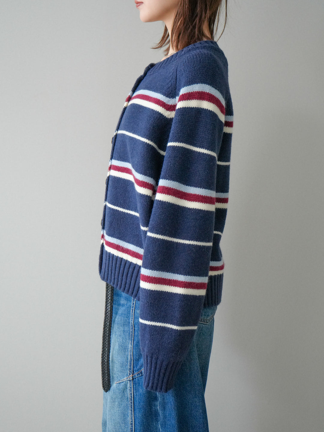 [予約]ランダムボーダーニットカーディガン/navy