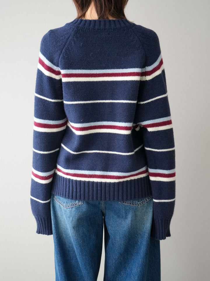 [予約]ランダムボーダーニットカーディガン/navy