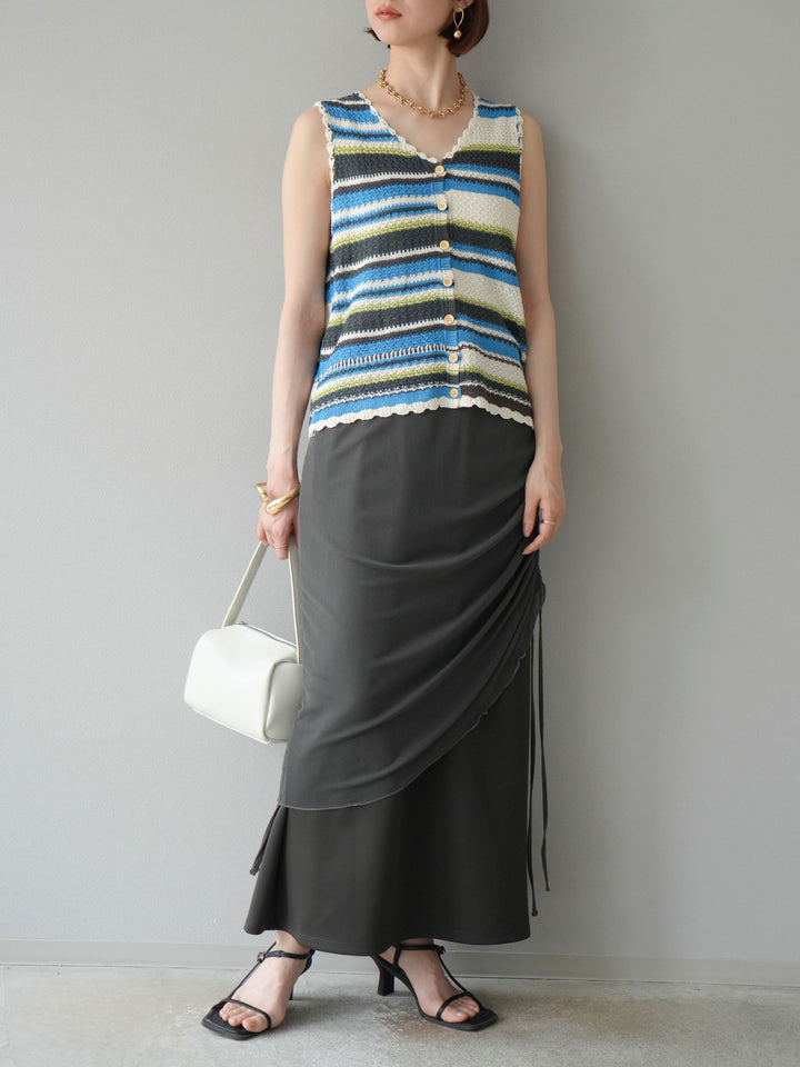 [予約]マルチボーダーニットベスト/ブルー