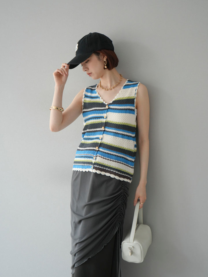 [予約]マルチボーダーニットベスト/ブルー