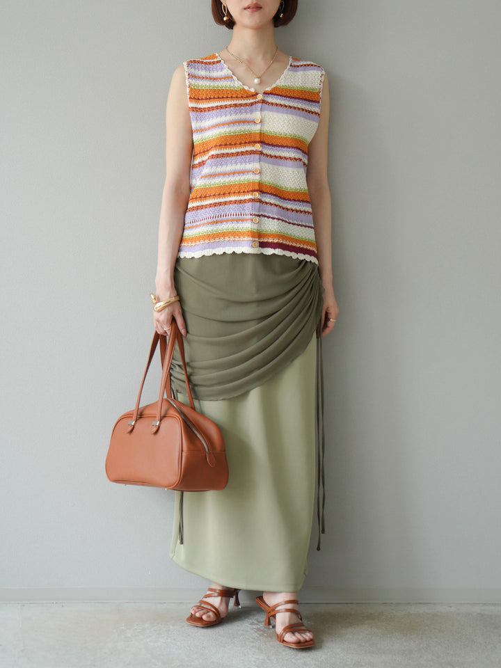 [予約]マルチボーダーニットベスト/オレンジ