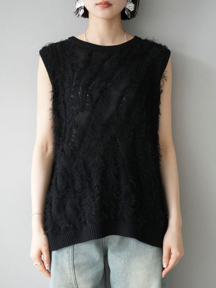 [Pre-order] Mixed fringe knit top/black