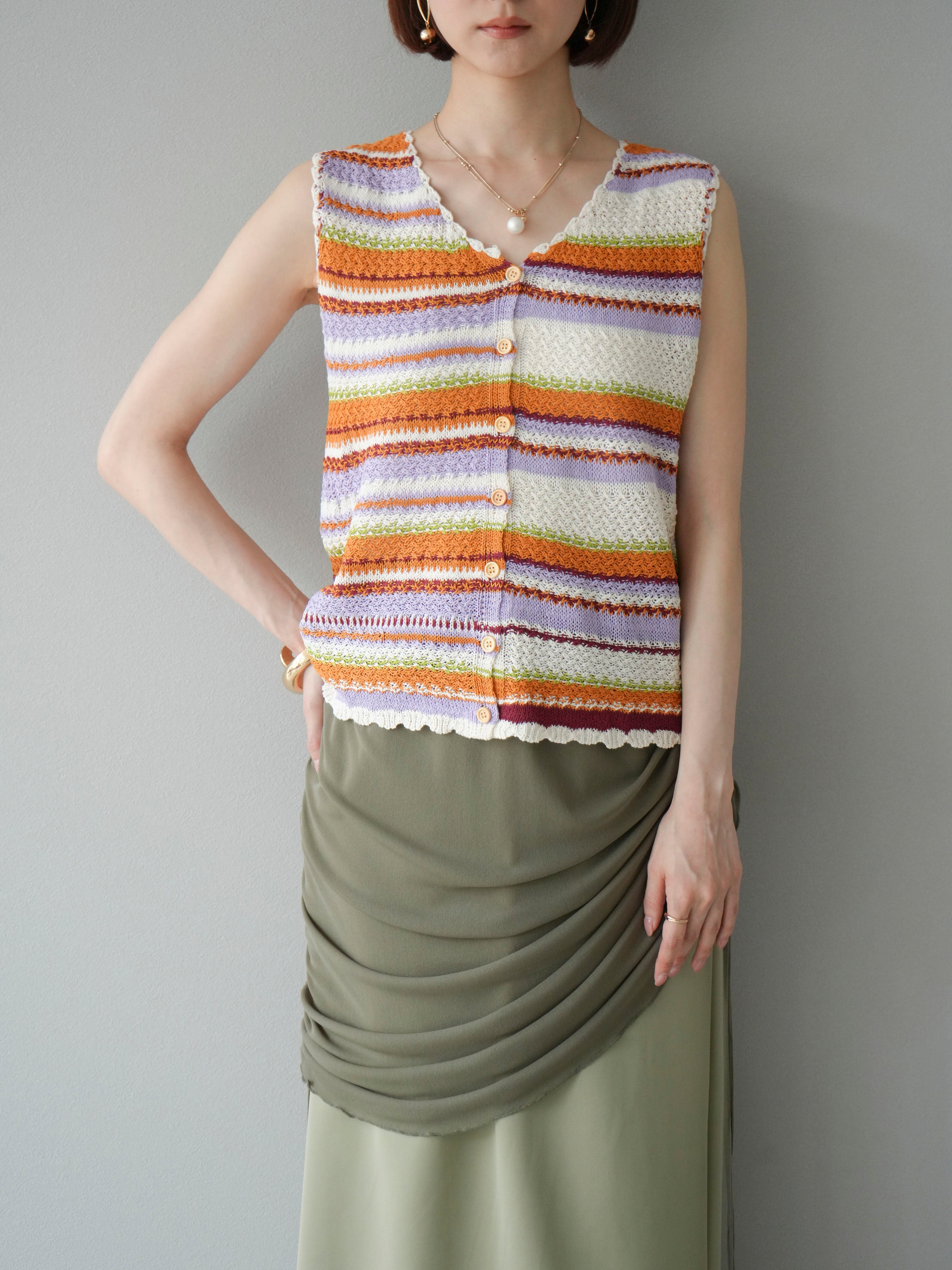 予約]マルチボーダーニットベスト/オレンジ – Lumier