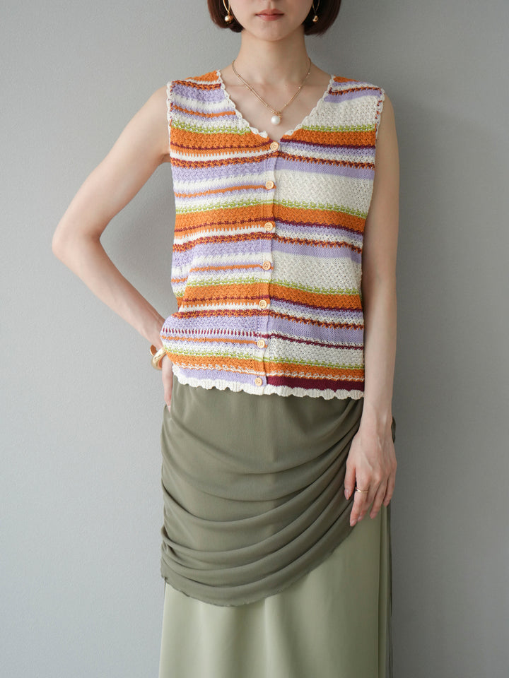 [予約]マルチボーダーニットベスト/オレンジ