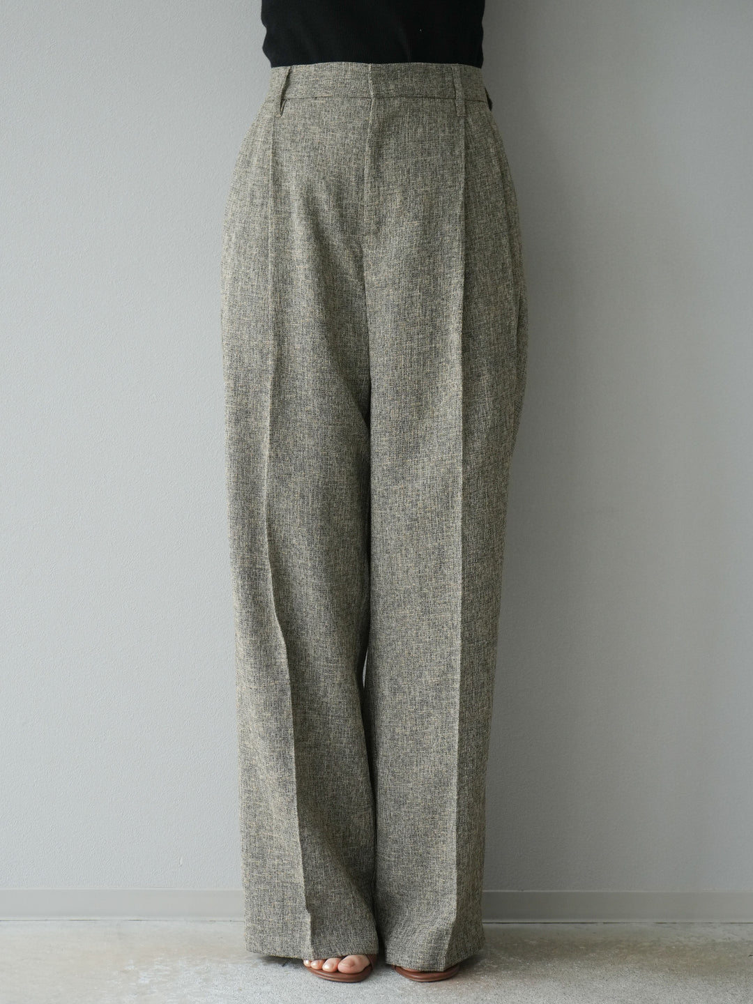 [予約]ミックスツイードタックパンツ/ブラウン