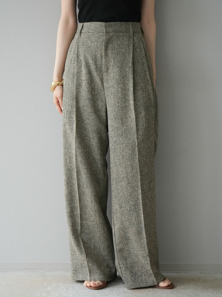 [予約]ミックスツイードタックパンツ/ブラウン