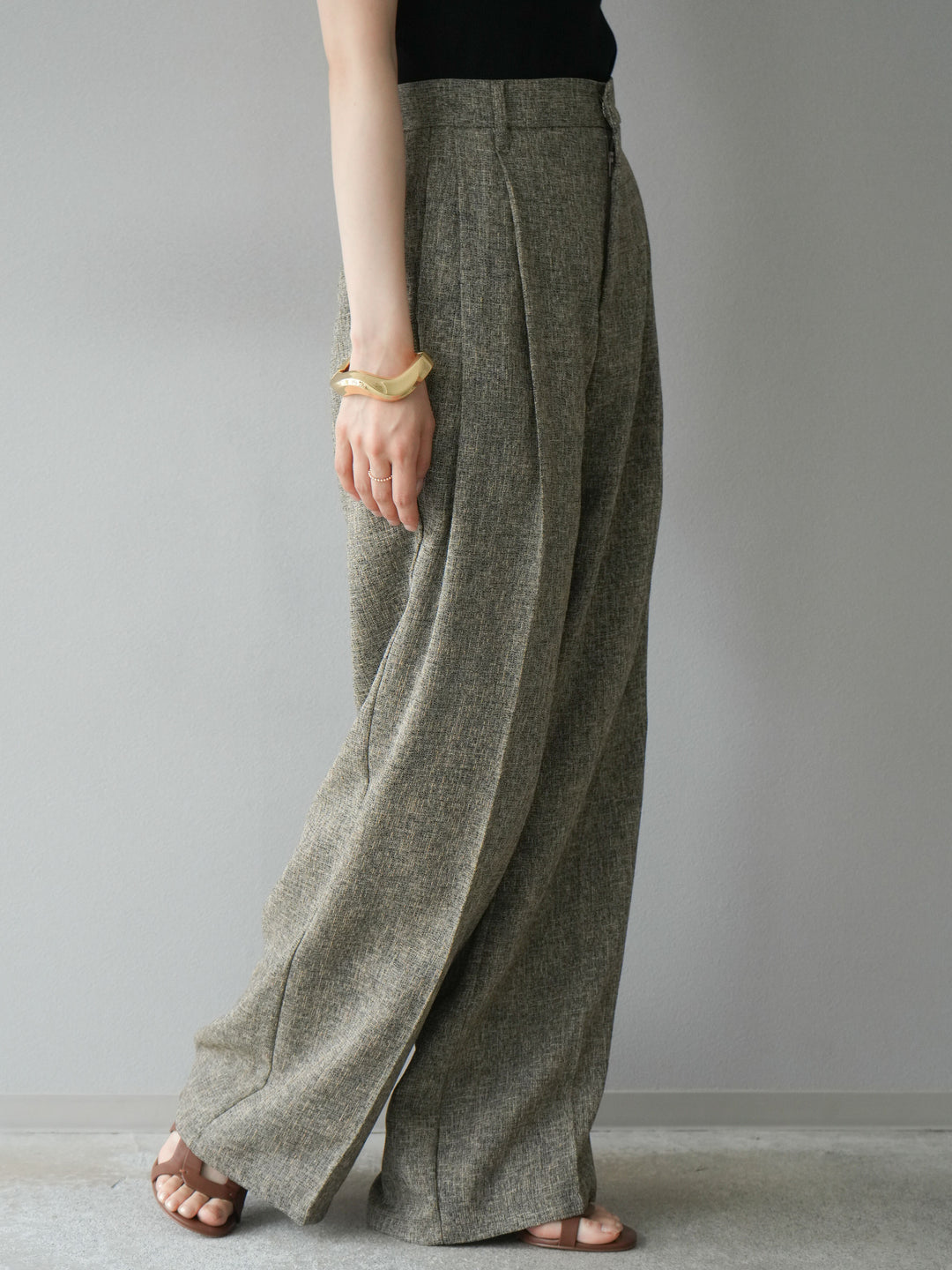 [予約]ミックスツイードタックパンツ/ブラウン