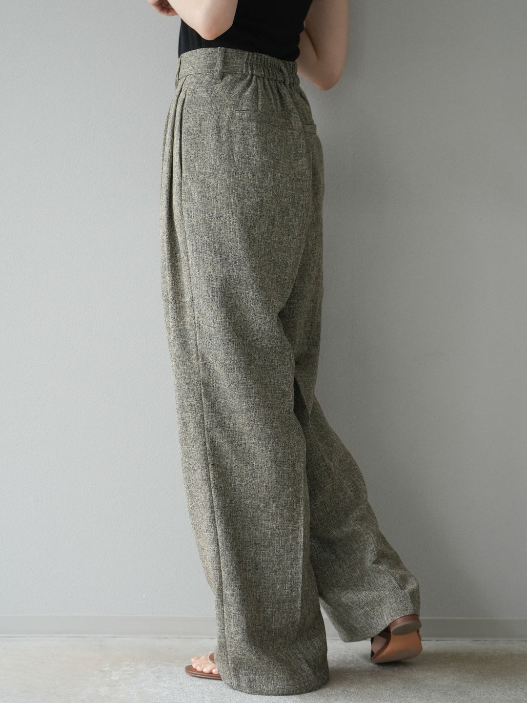 [予約]ミックスツイードタックパンツ/ブラウン