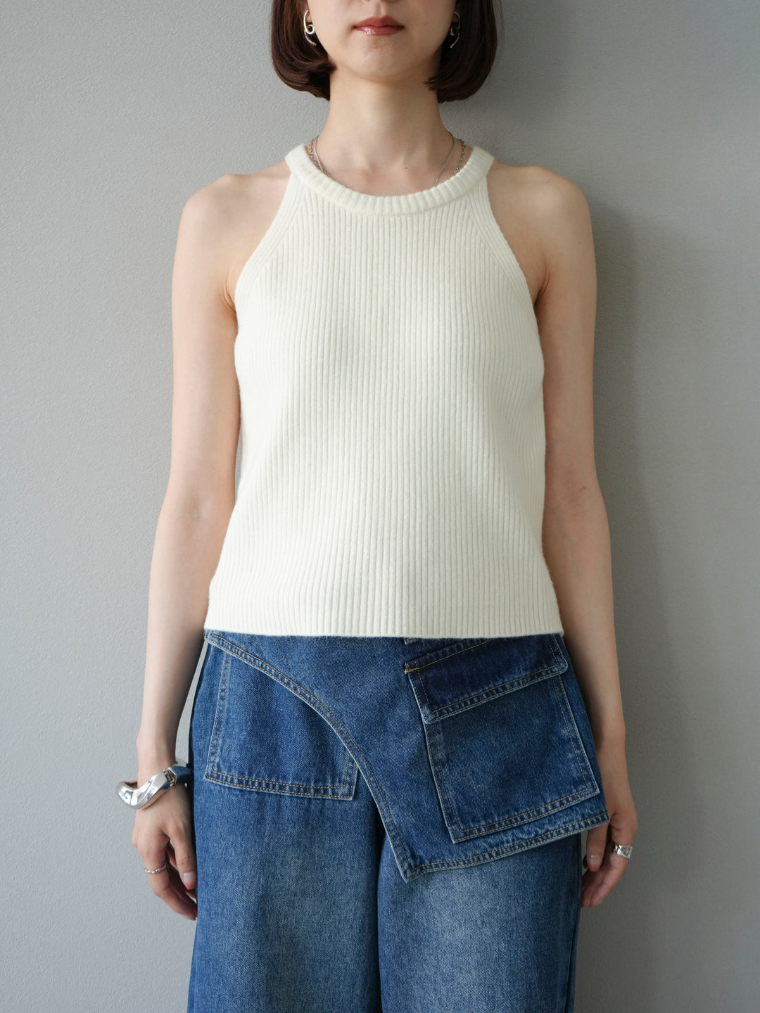 [予約]リブニットアメスリタンクトップ/オフ