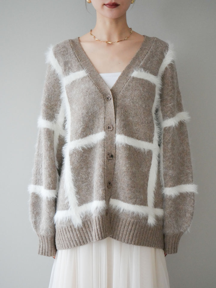 [予約]ミックスシャギーチェックカーディガン/beige