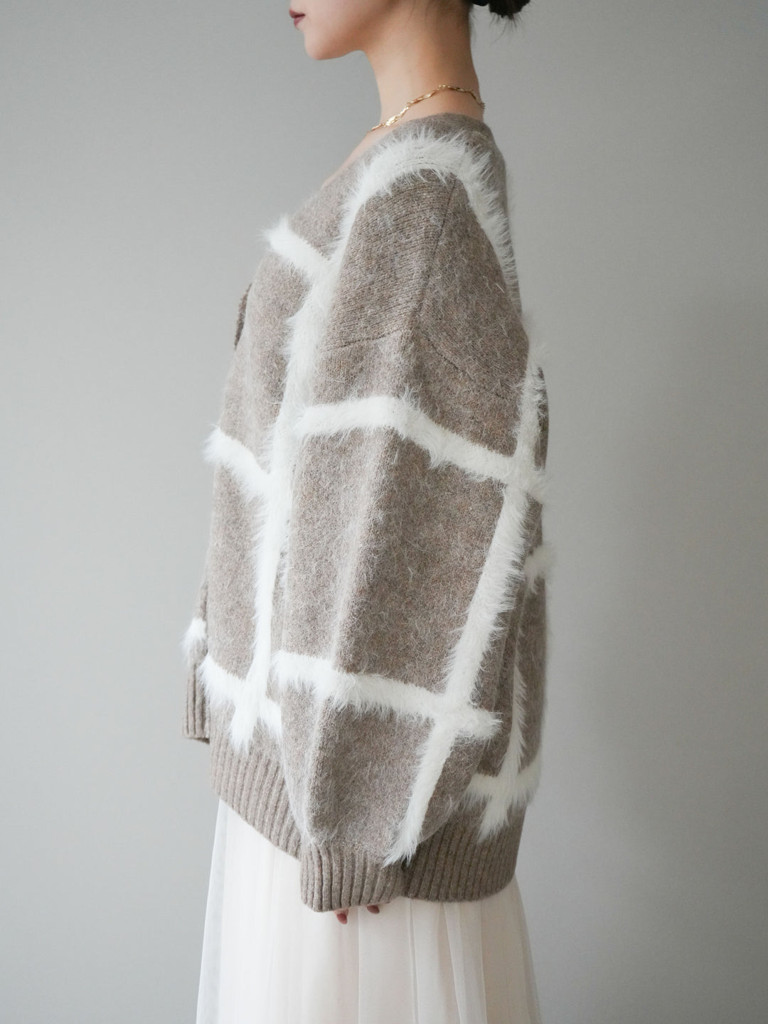 [予約]ミックスシャギーチェックカーディガン/beige