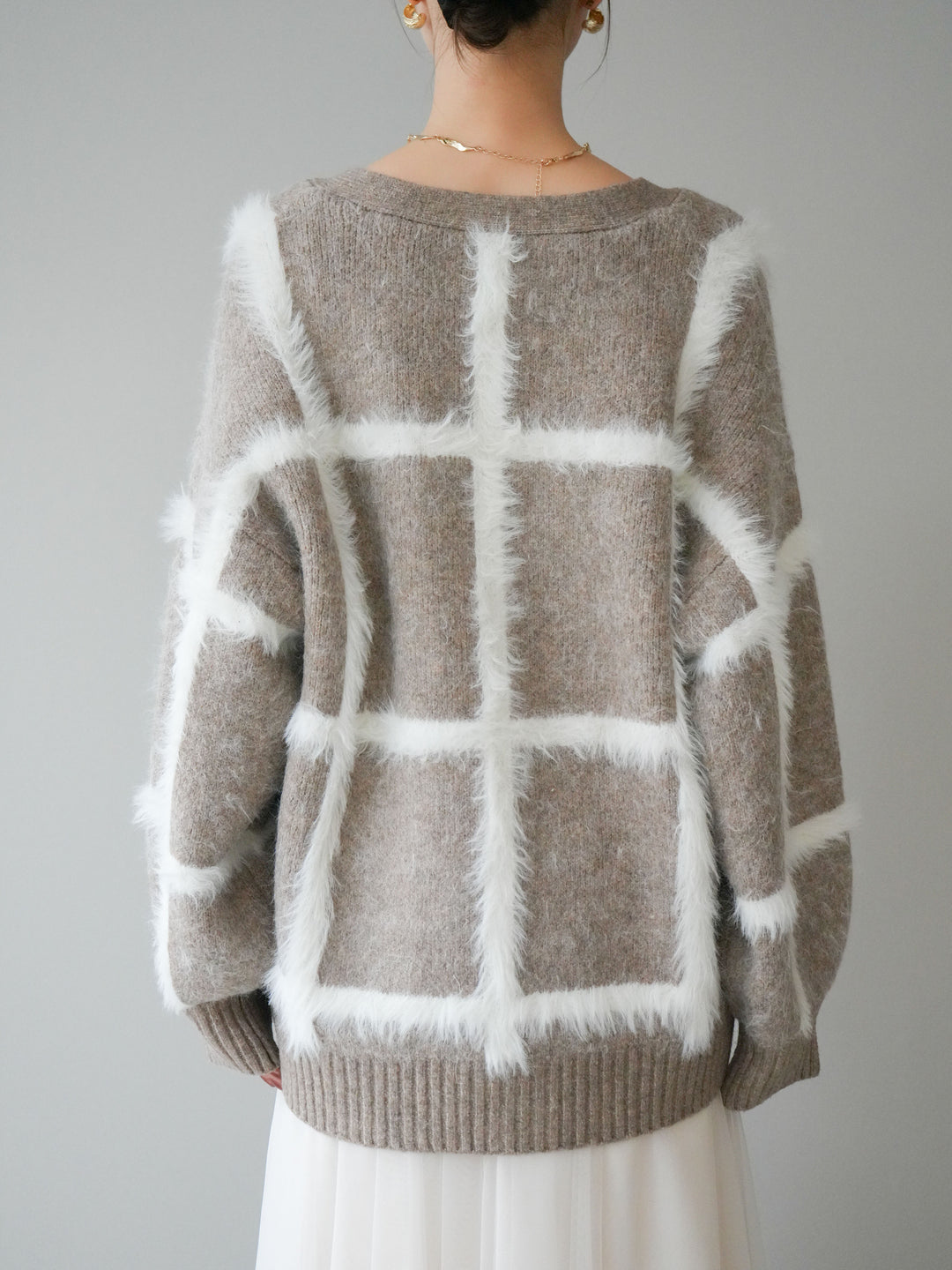 [予約]ミックスシャギーチェックカーディガン/beige