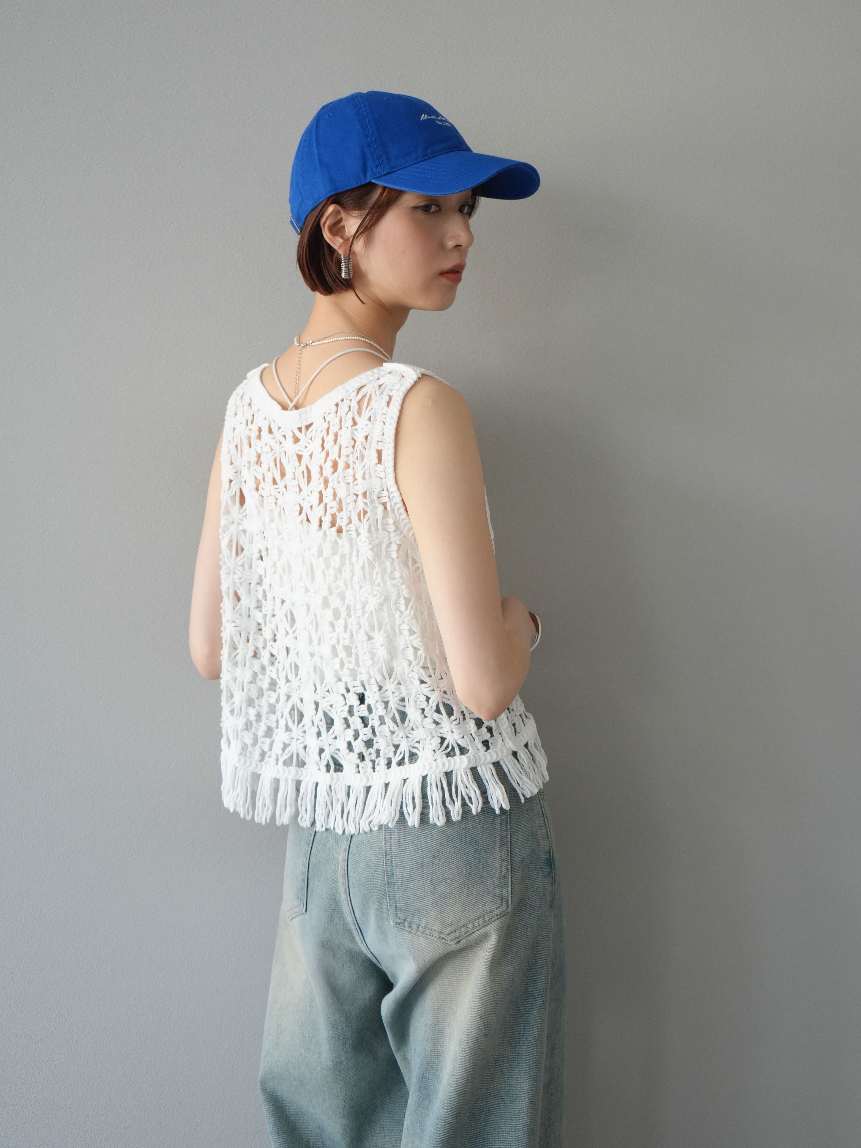 HISCHRONE レース編みタンクトップ ホワイト アンドカワイイ And Kawaii レースタンクトップ 花柄レース