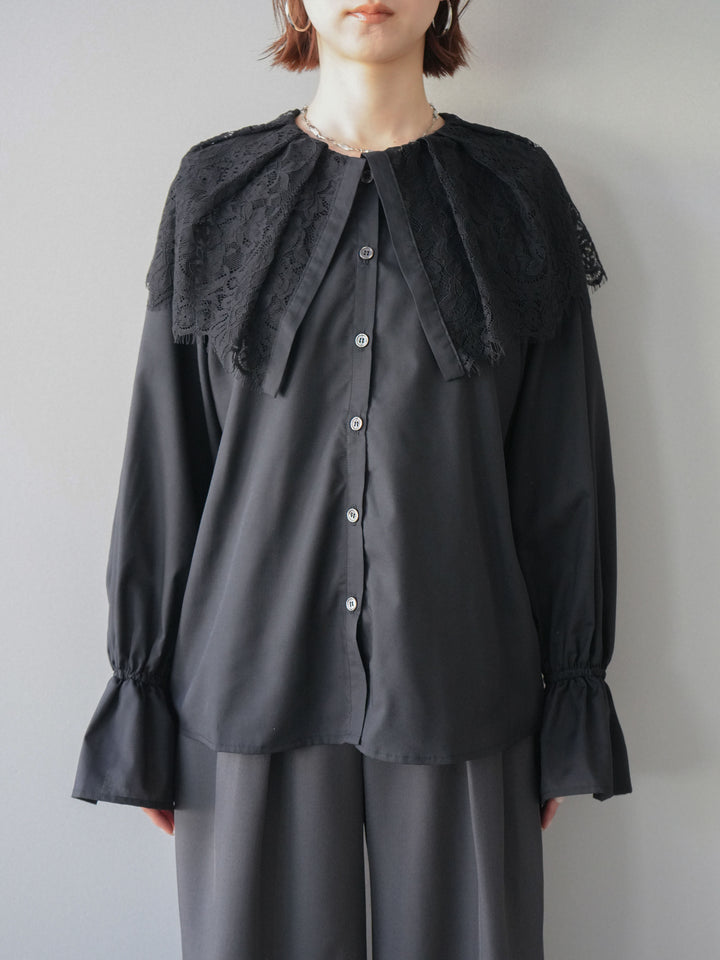[予約]ビッグレースカラーブラウス/black