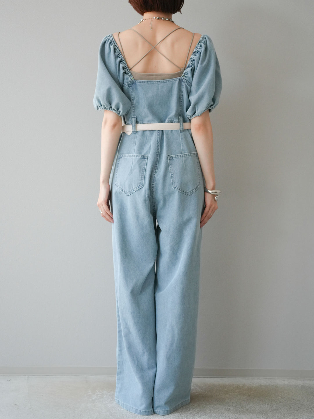 【預購】泡泡袖牛仔連身衣/淺藍