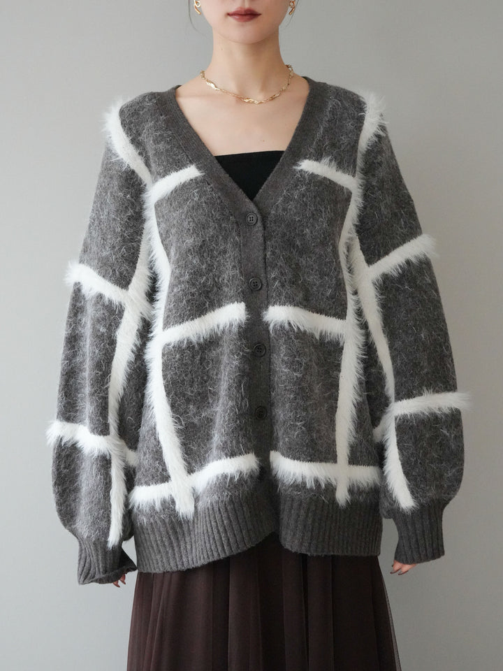 [予約]ミックスシャギーチェックカーディガン/brown