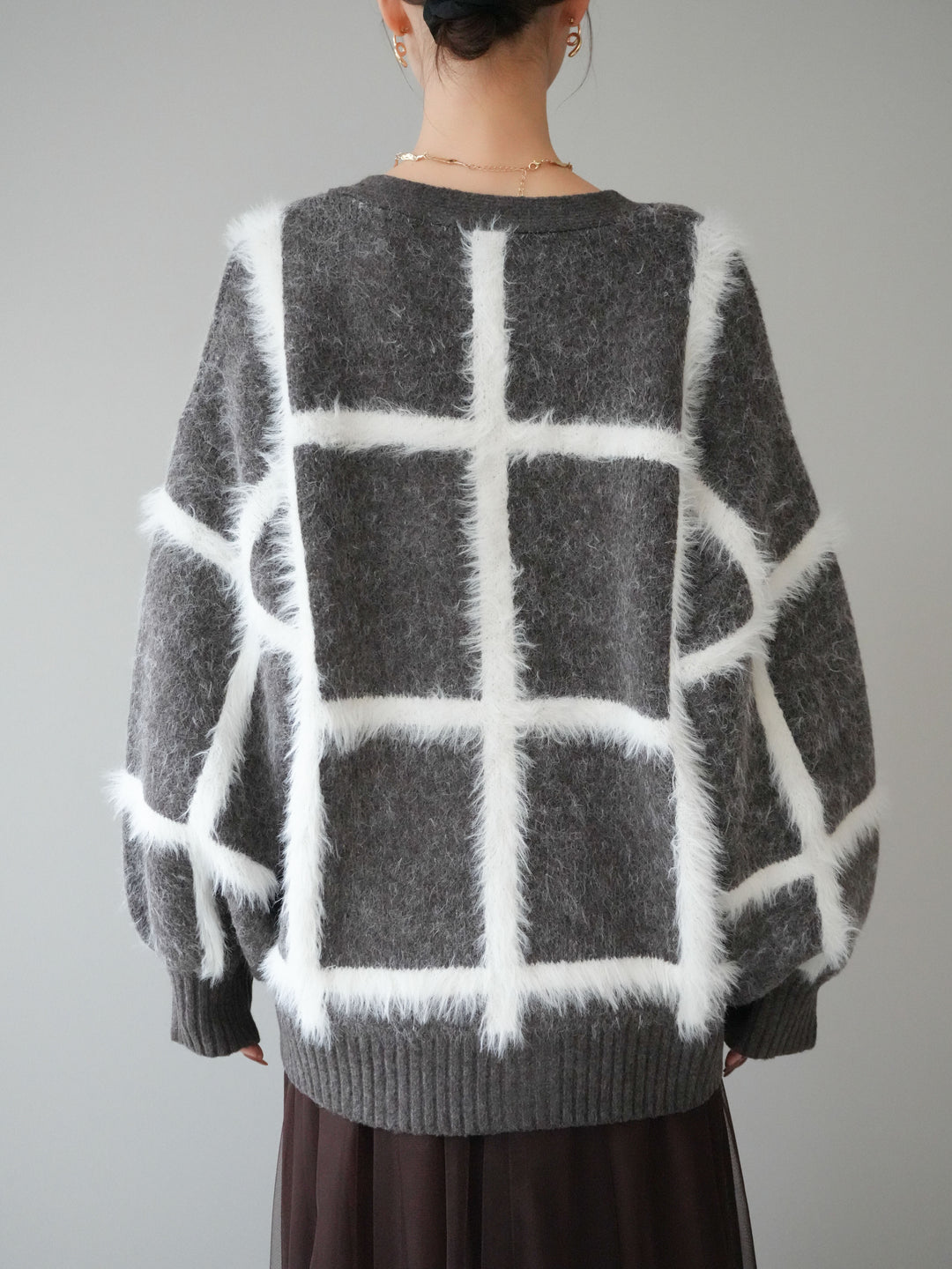 [予約]ミックスシャギーチェックカーディガン/brown