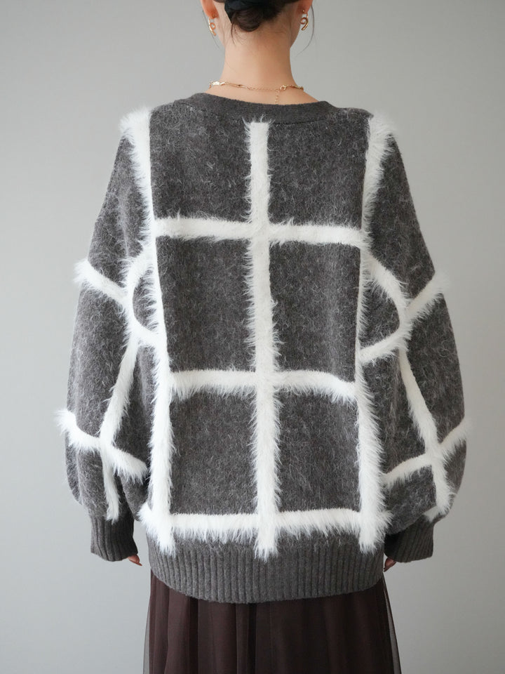 [予約]ミックスシャギーチェックカーディガン/brown