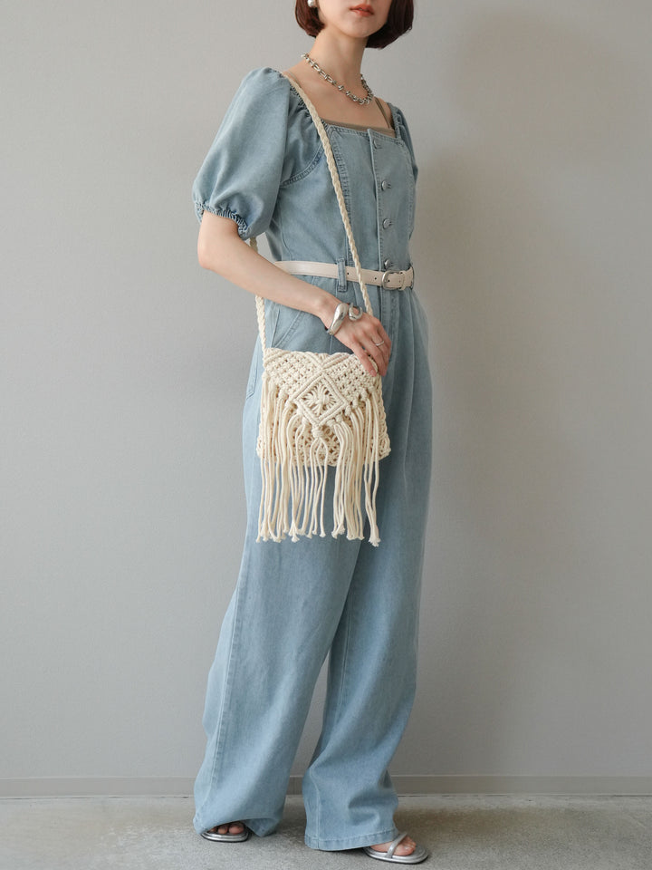 【預購】泡泡袖牛仔連身衣/淺藍