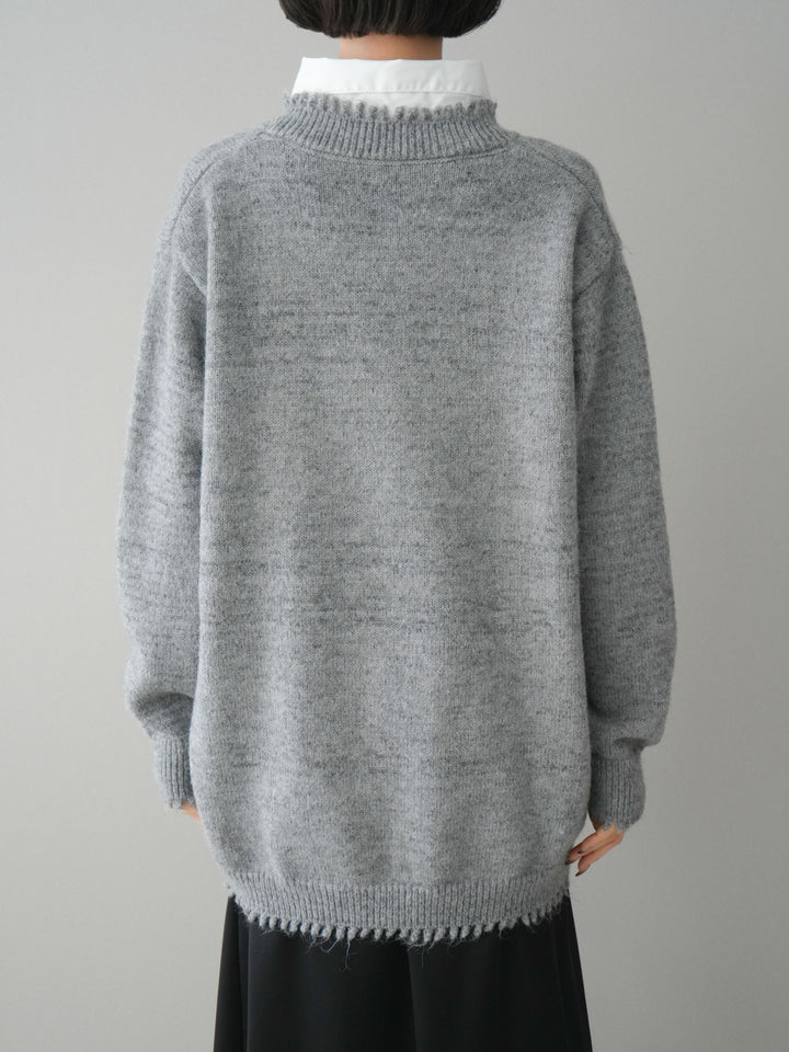 [予約]シャツドッキングVネックフリンジニットプルオーバー/gray