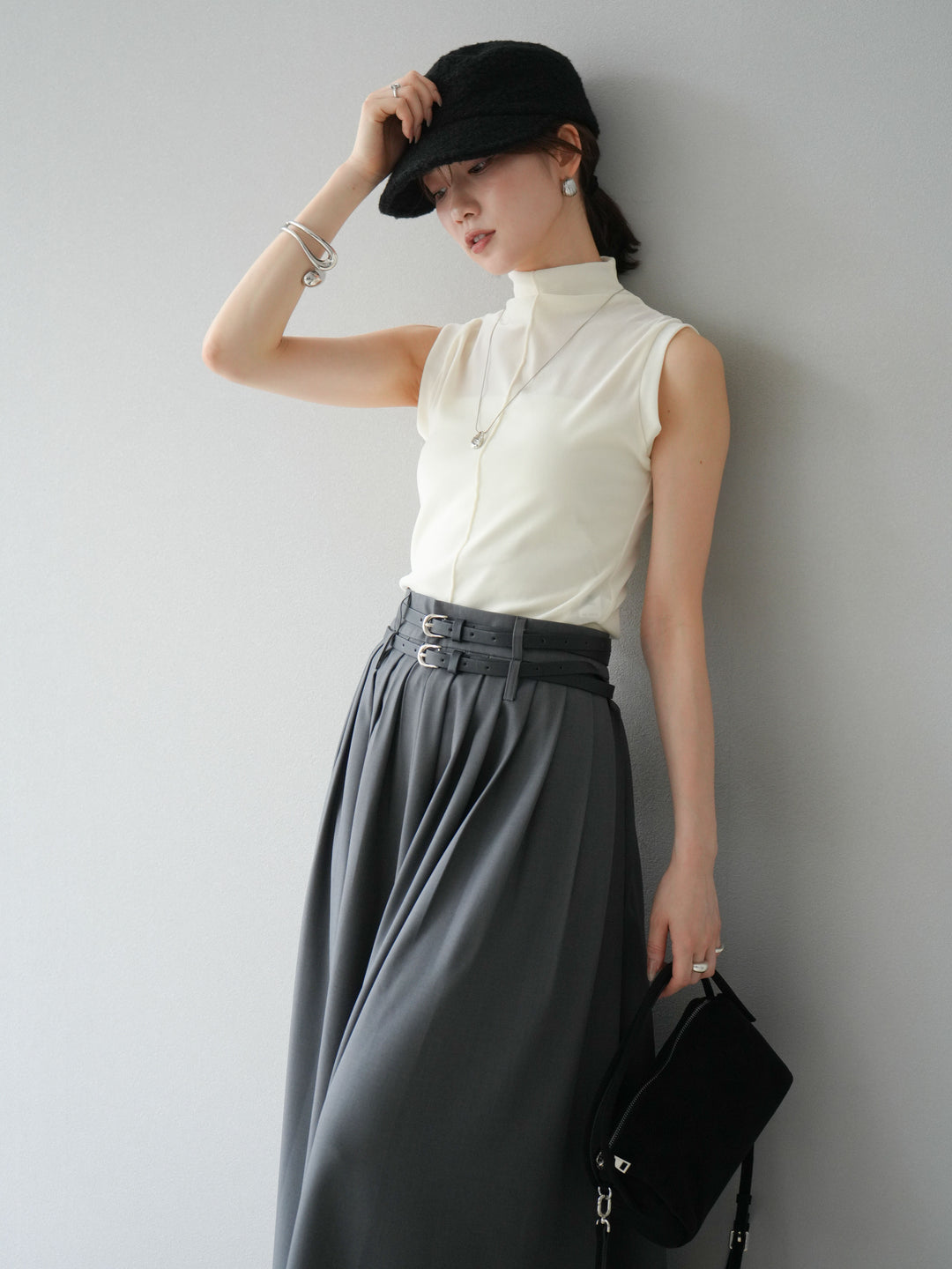 [SET]シアーベロアプチネックノースリーブトップス+選べるアクセセット(2set)