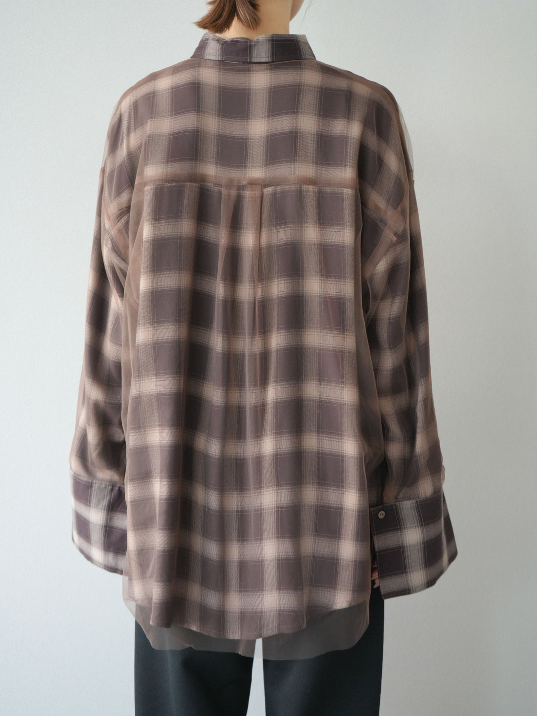 [予約]チュールドッキングチェック柄オーバーサイズシャツ/ブラウン