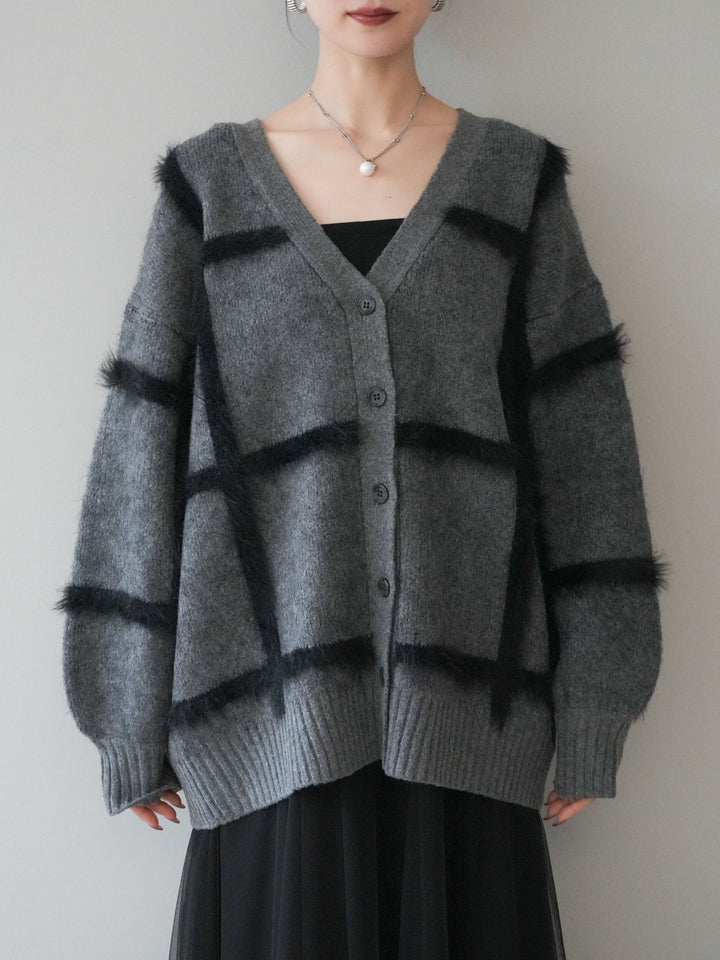 [予約]ミックスシャギーチェックカーディガン/charcoal