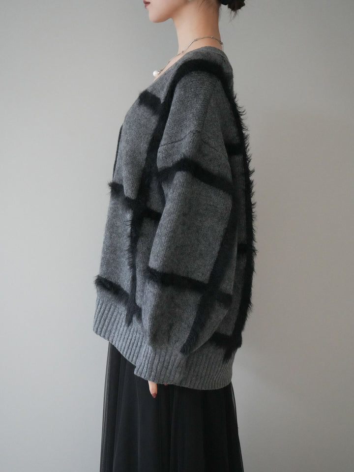[予約]ミックスシャギーチェックカーディガン/charcoal