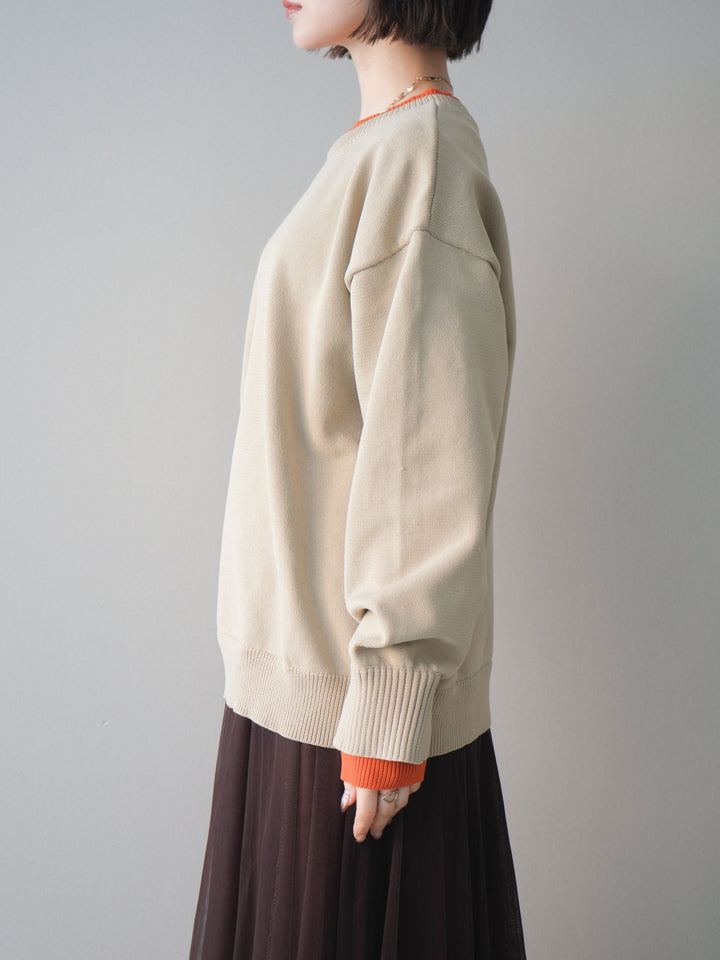 [予約]2WAYネック配色レイヤードニットプルオーバー/beige