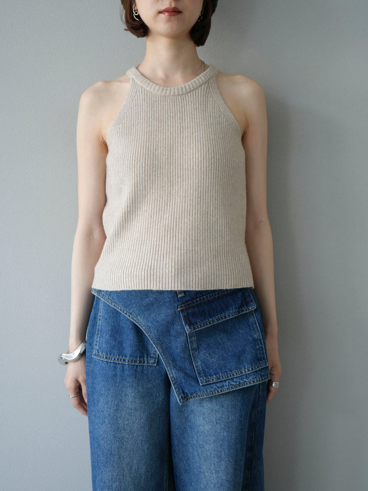 [予約]リブニットアメスリタンクトップ/ベージュ