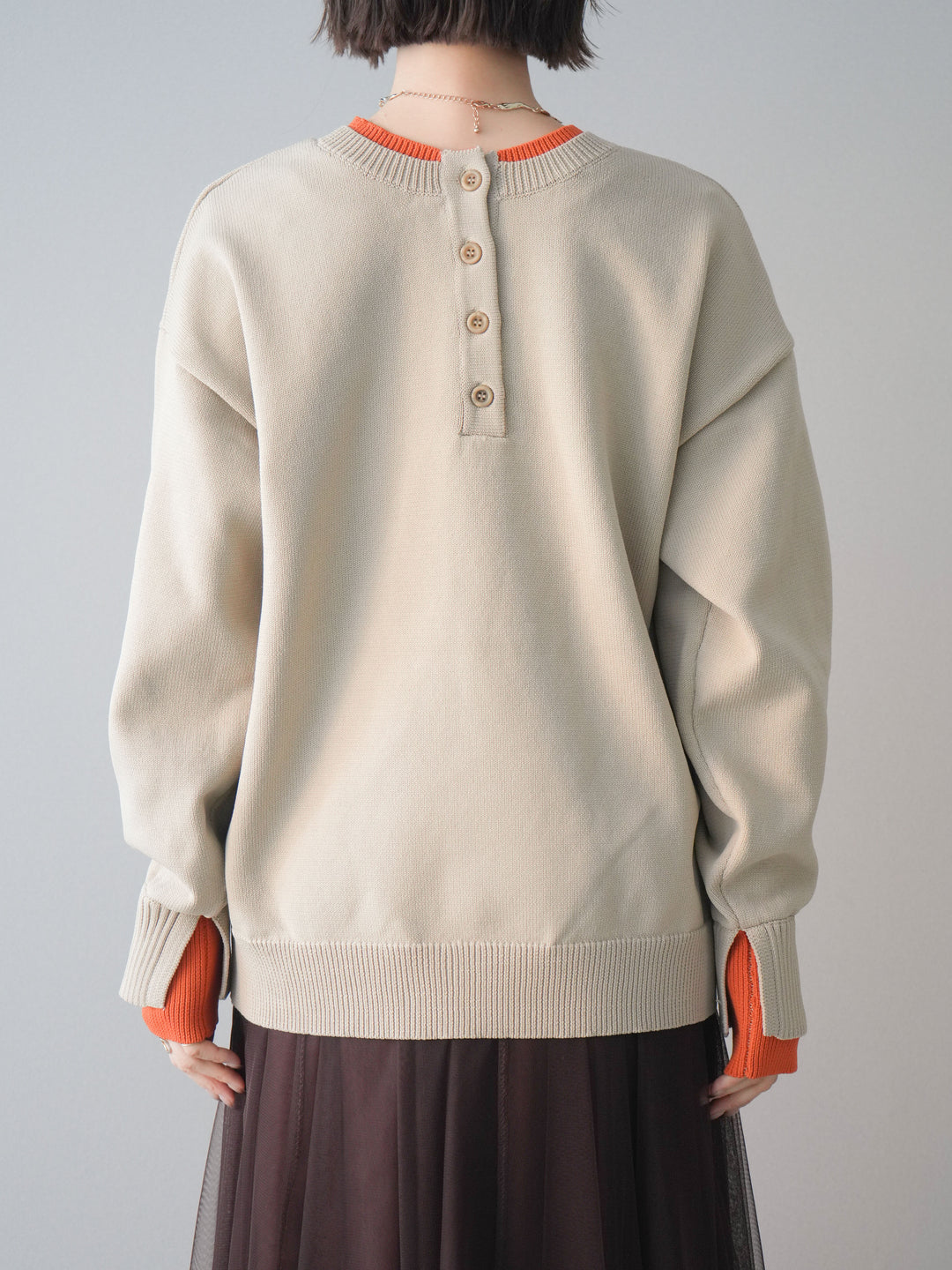 [予約]2WAYネック配色レイヤードニットプルオーバー/beige