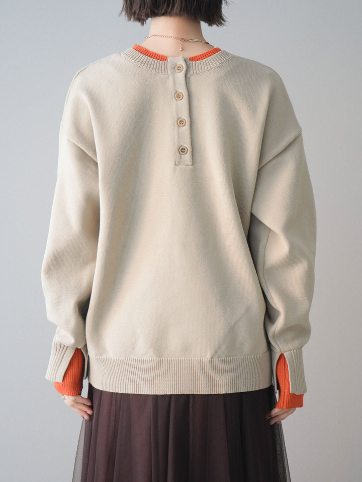 [予約]2WAYネック配色レイヤードニットプルオーバー/beige